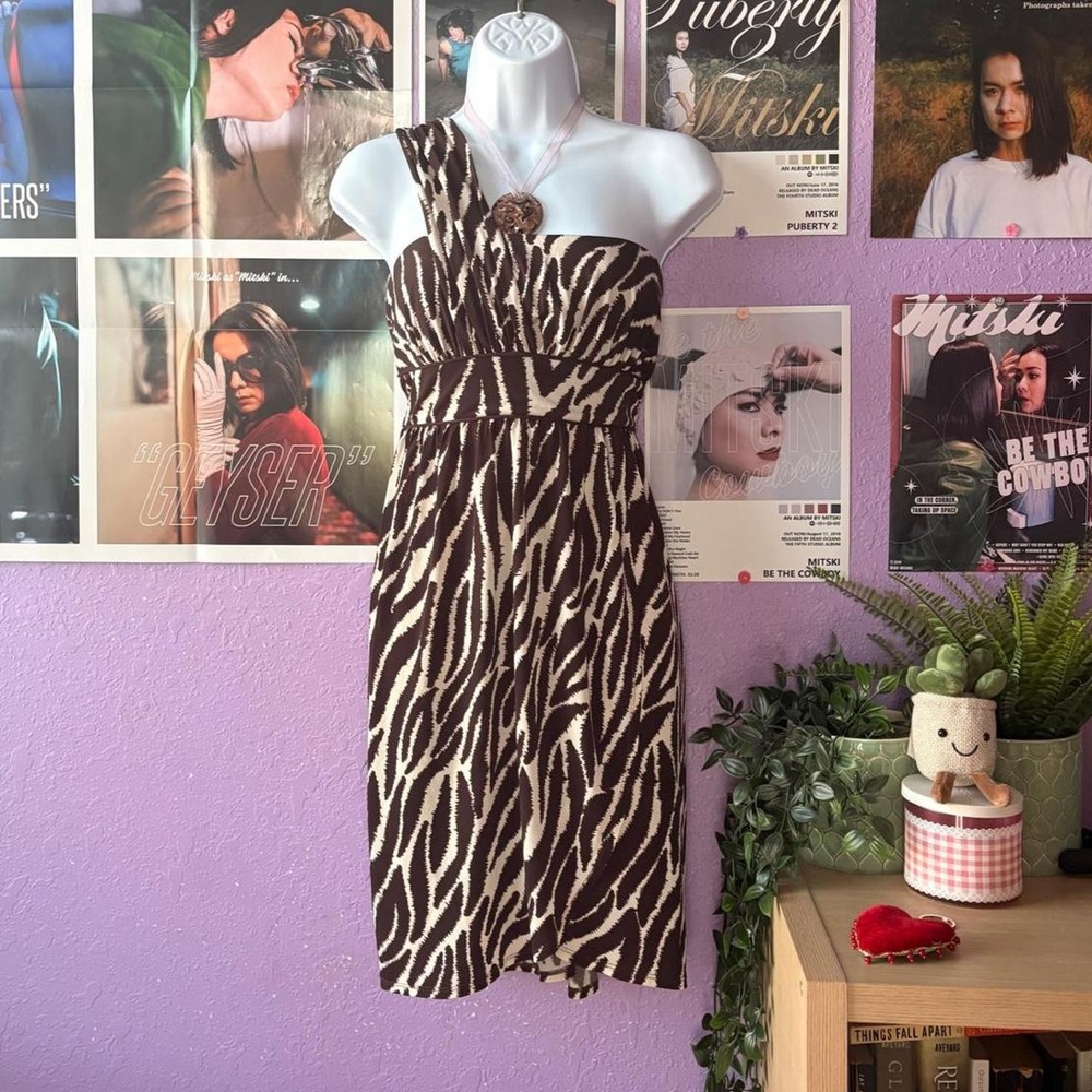 One Shoulder Y2K Zebra Print Party Dress Size L